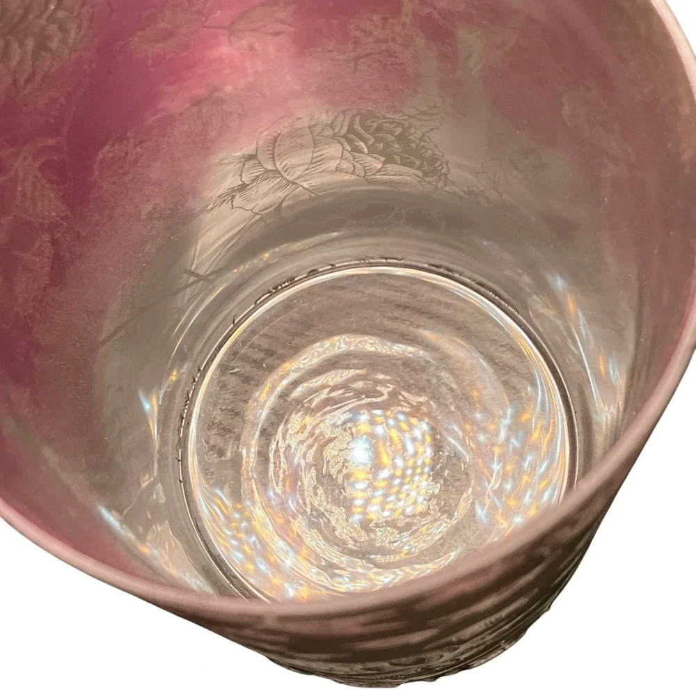 Floral Cylinder Glass Vase Home Decor OS Purple  Etched Rose